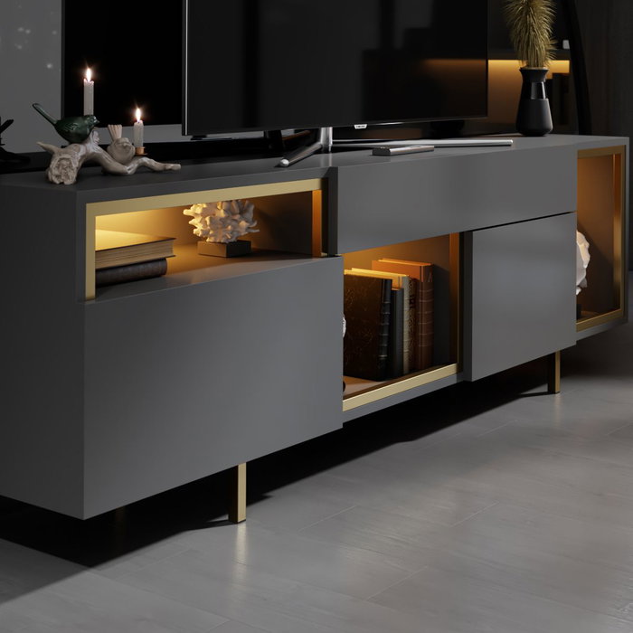 Hanah Home Soporte de TV Antracita y Dorado con Iluminación
